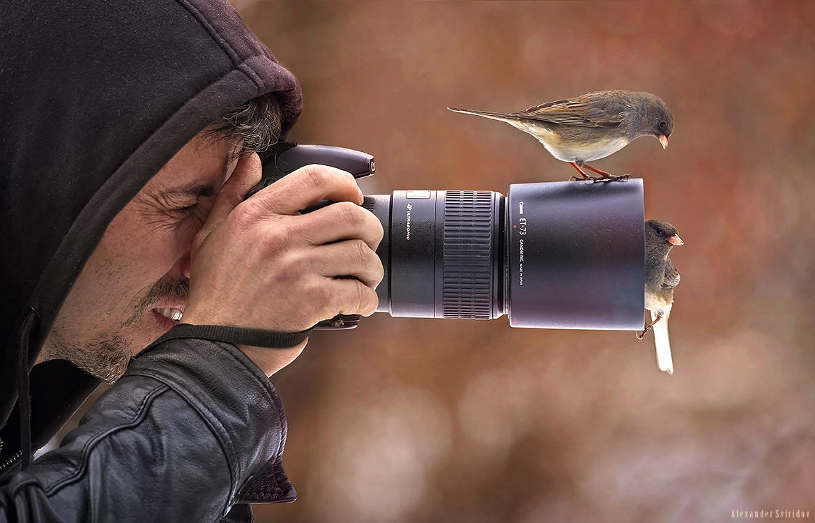 Фото орнитолога с птицами